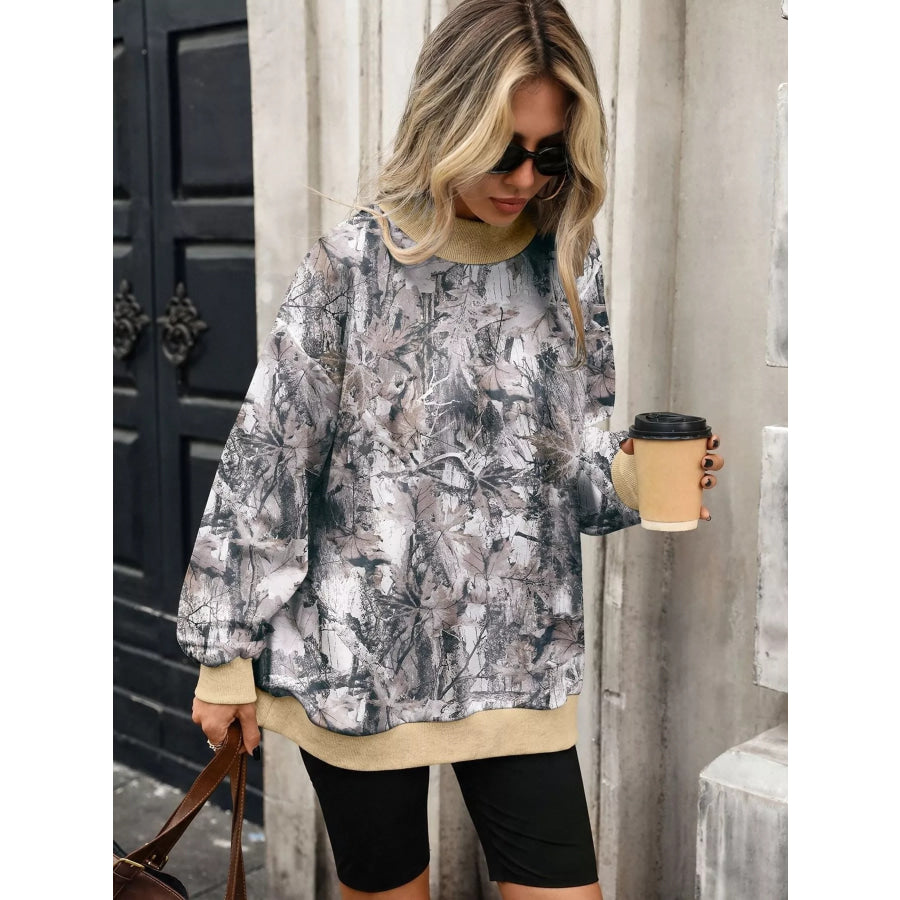 Camouflage Print Mock Neck Sweatshirt Apparel and Accessories
