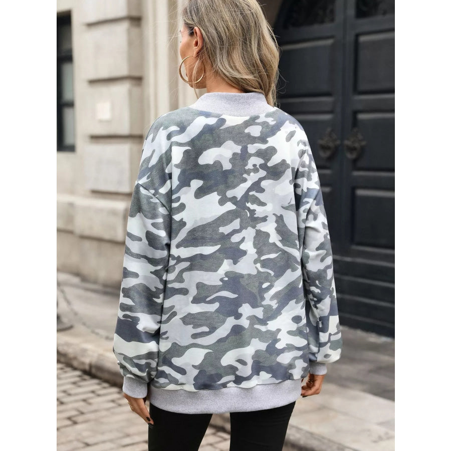 Camouflage Print Mock Neck Sweatshirt Apparel and Accessories