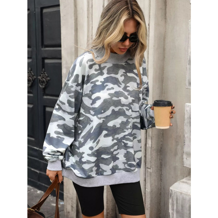 Camouflage Print Mock Neck Sweatshirt Apparel and Accessories