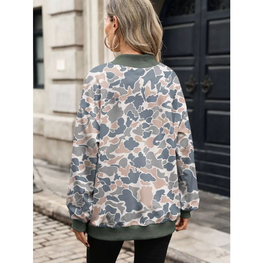 Camouflage Print Mock Neck Sweatshirt Apparel and Accessories