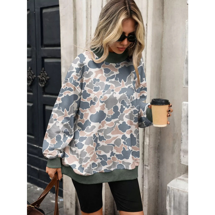 Camouflage Print Mock Neck Sweatshirt Apparel and Accessories