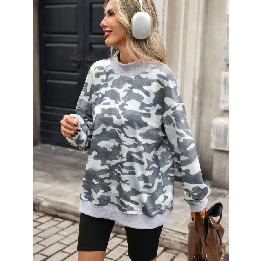 Camouflage Print Mock Neck Sweatshirt Apparel and Accessories