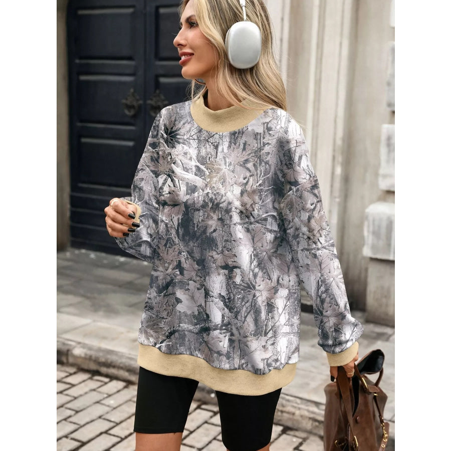 Camouflage Print Mock Neck Sweatshirt Apparel and Accessories