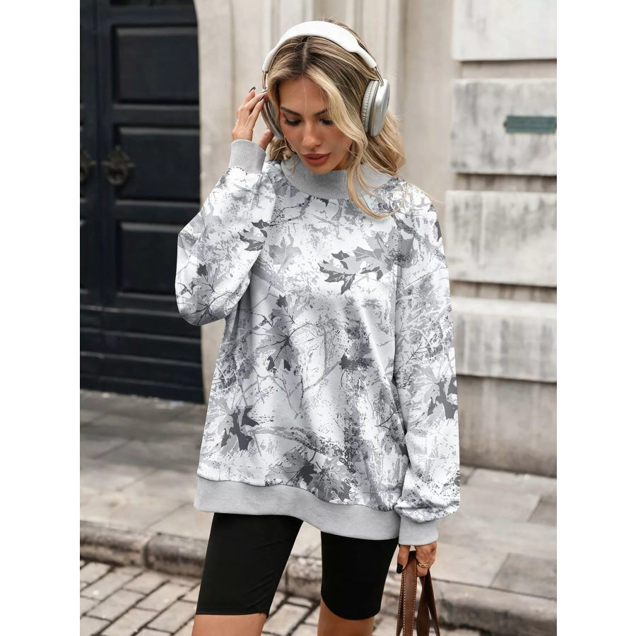 Camouflage Print Mock Neck Sweatshirt White / S Apparel and Accessories