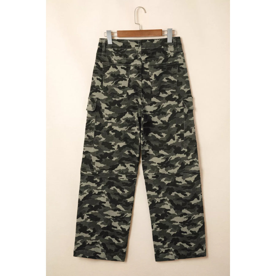 Camouflage Print Multi Pocketed Womens Denim Pants Apparel and Accessories