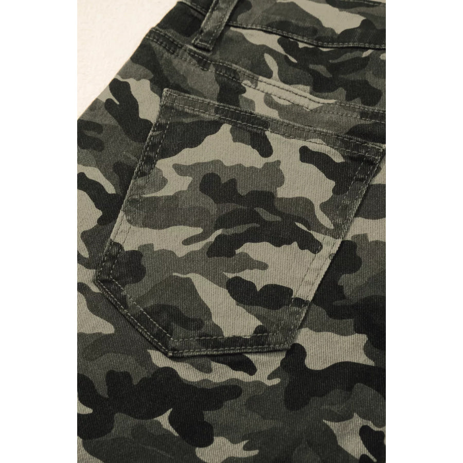 Camouflage Print Multi Pocketed Womens Denim Pants Apparel and Accessories