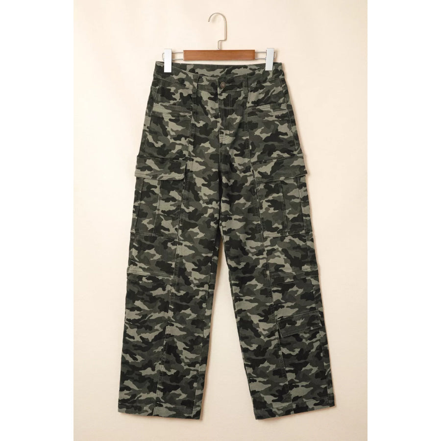Camouflage Print Multi Pocketed Womens Denim Pants Apparel and Accessories