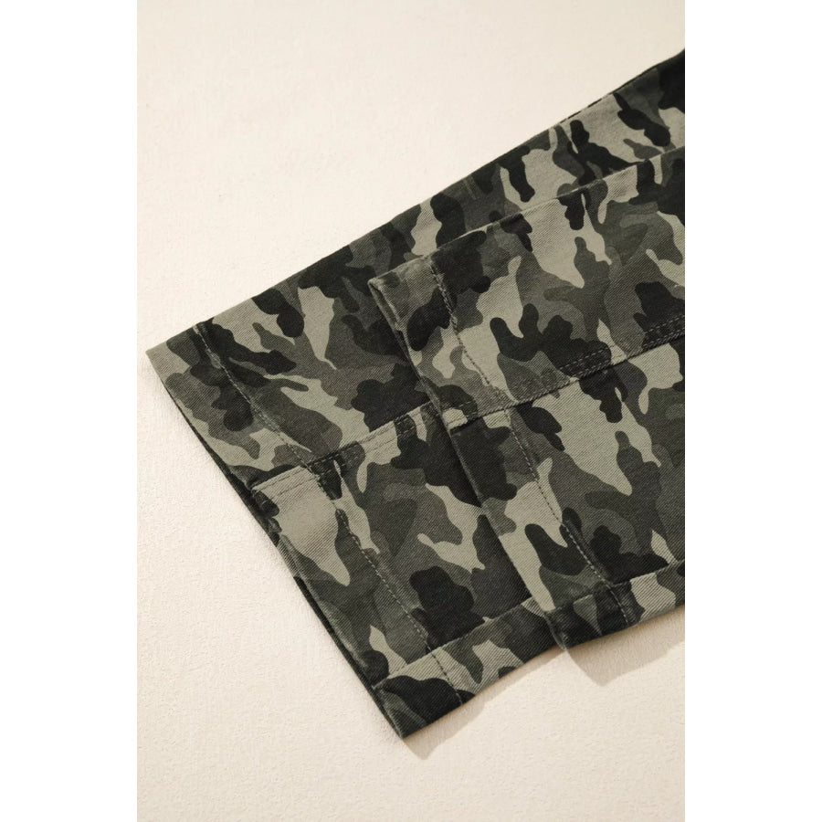 Camouflage Print Multi Pocketed Womens Denim Pants Apparel and Accessories