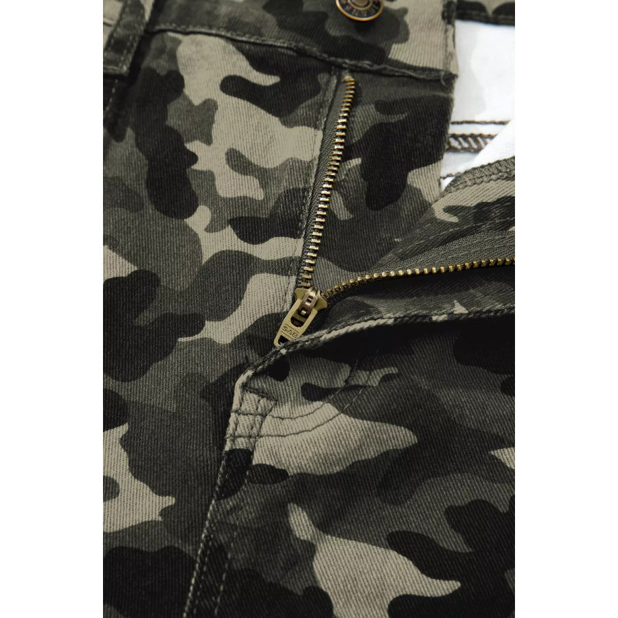 Camouflage Print Multi Pocketed Womens Denim Pants Apparel and Accessories