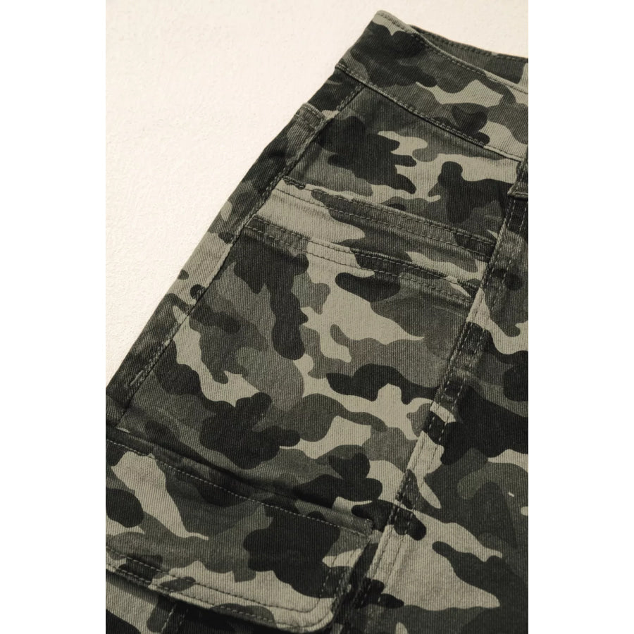 Camouflage Print Multi Pocketed Womens Denim Pants Apparel and Accessories