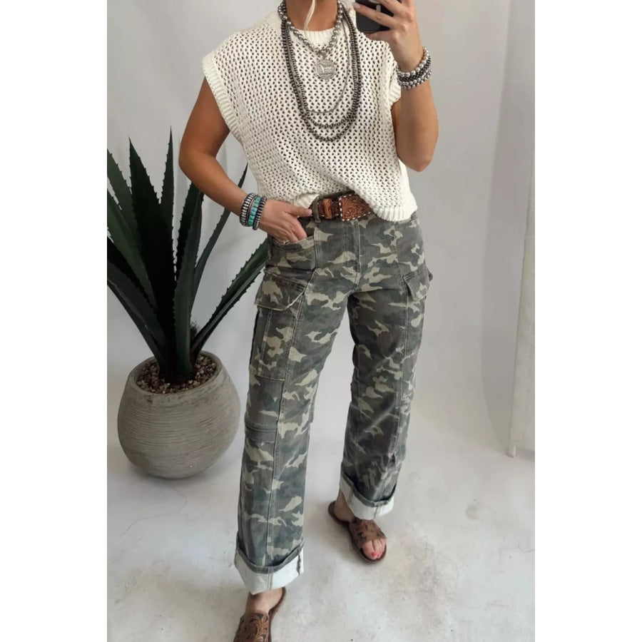 Camouflage Print Multi Pocketed Womens Denim Pants Apparel and Accessories