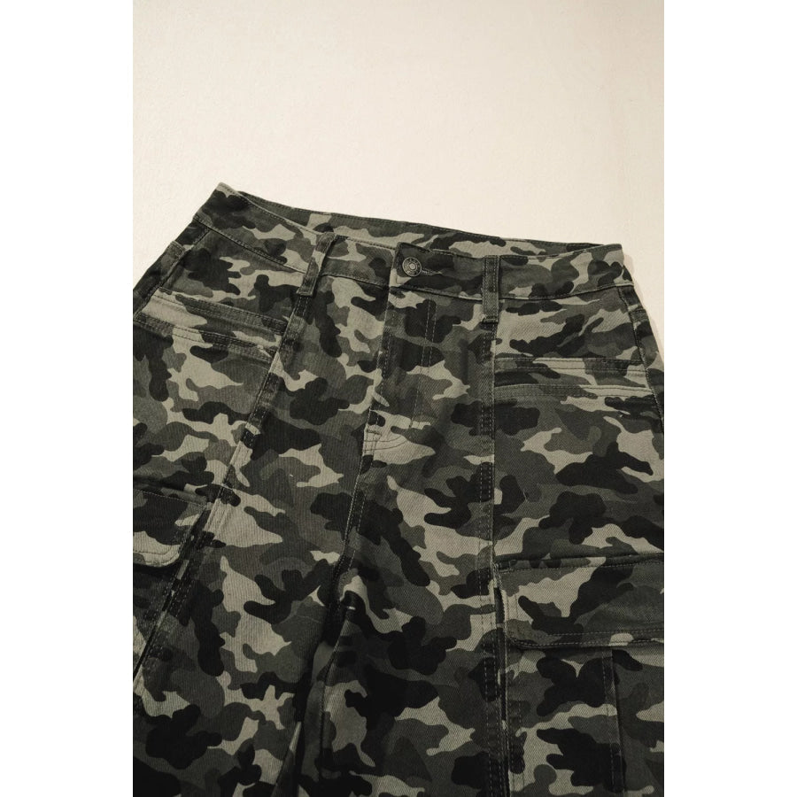 Camouflage Print Multi Pocketed Womens Denim Pants Apparel and Accessories