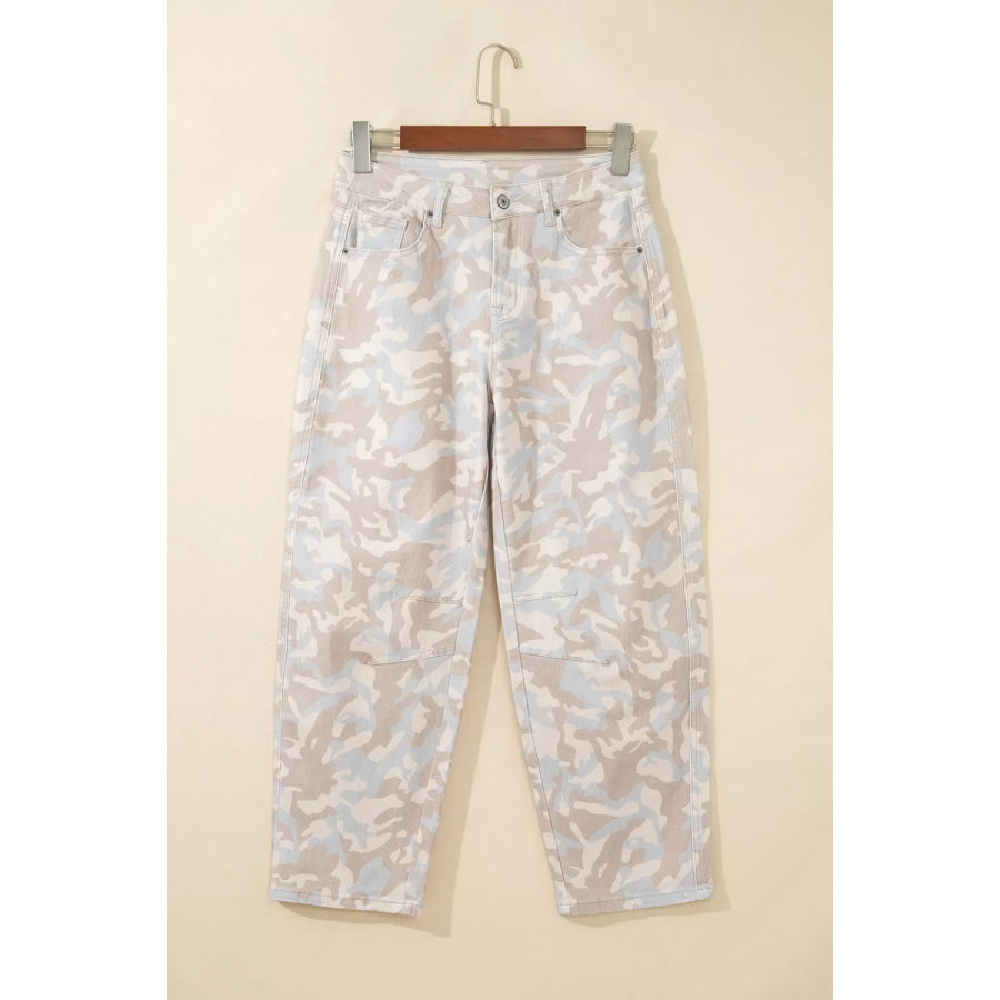 Camouflage Print Pocket Ankle-Length Barrel Jeans Apparel and Accessories