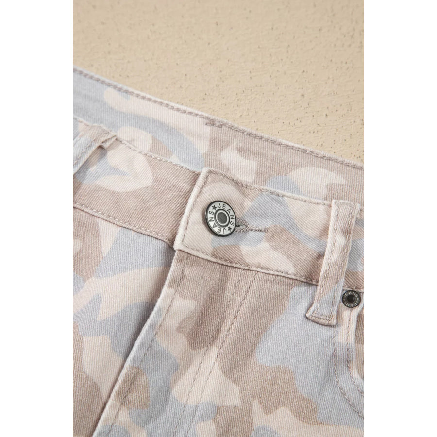 Camouflage Print Pocket Ankle-Length Barrel Jeans Apparel and Accessories