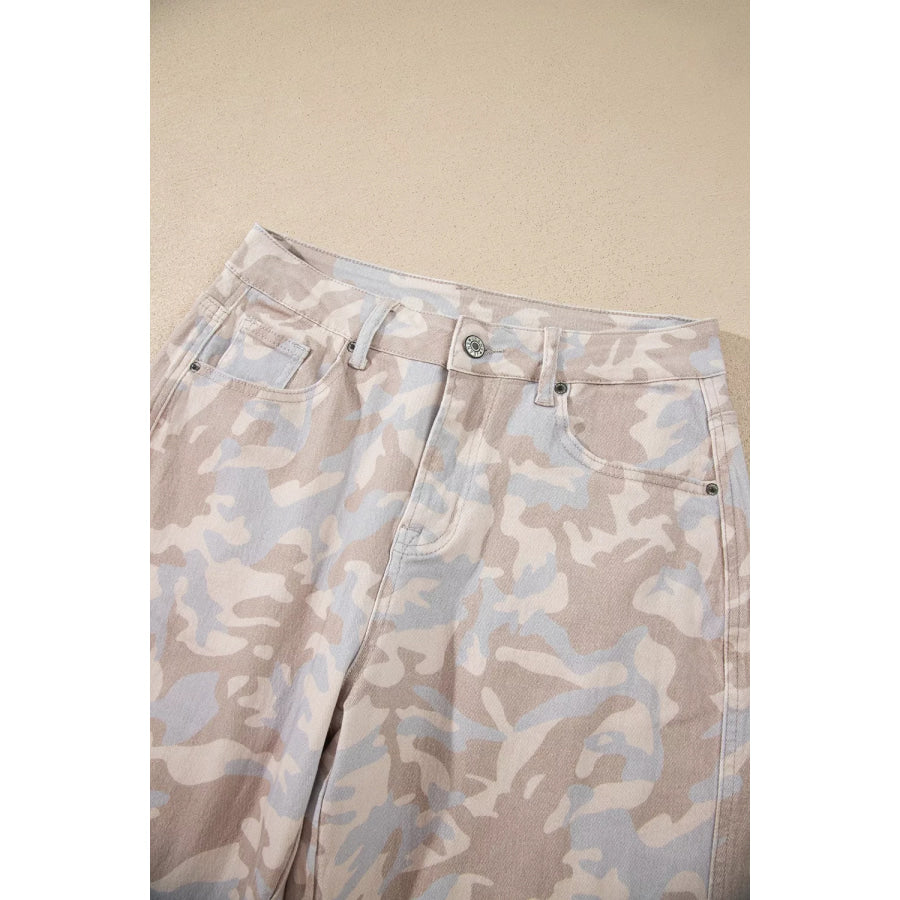 Camouflage Print Pocket Ankle-Length Barrel Jeans Apparel and Accessories
