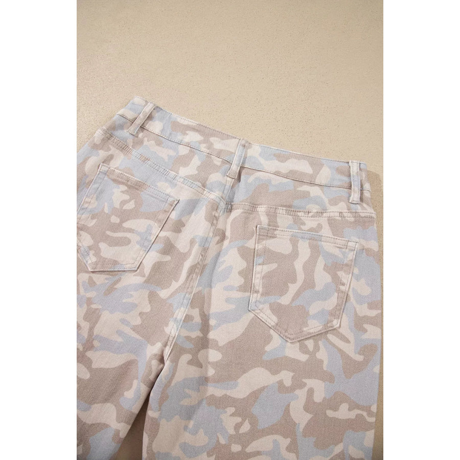 Camouflage Print Pocket Ankle-Length Barrel Jeans Apparel and Accessories