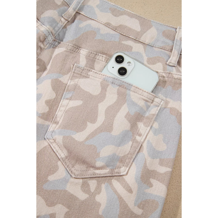 Camouflage Print Pocket Ankle-Length Barrel Jeans Apparel and Accessories