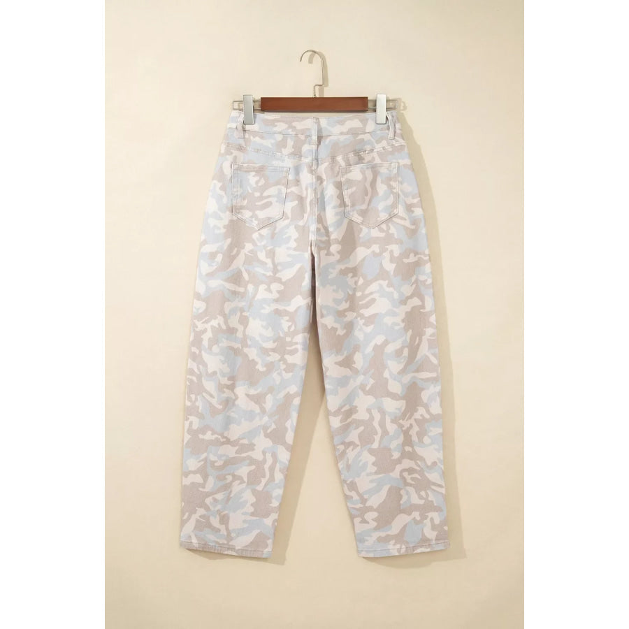 Camouflage Print Pocket Ankle-Length Barrel Jeans Apparel and Accessories