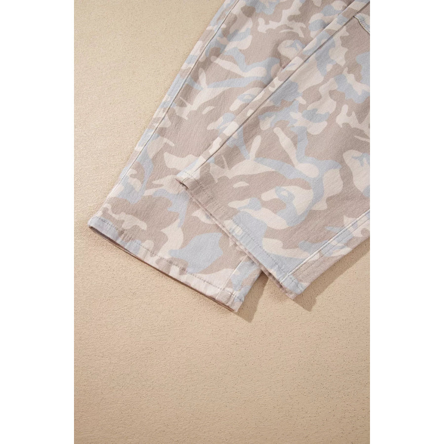 Camouflage Print Pocket Ankle-Length Barrel Jeans Apparel and Accessories