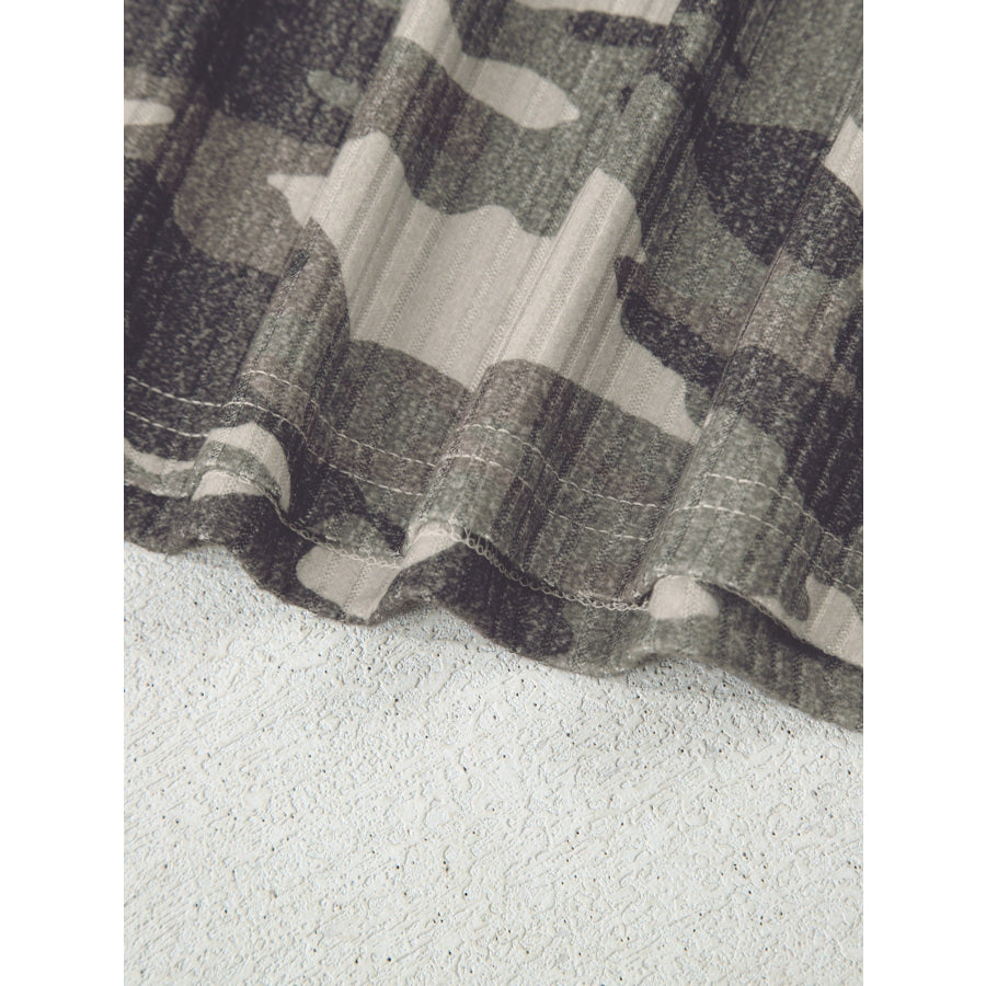 Camouflage Print Ribbed Knit Round Neck Tank Top Apparel and Accessories