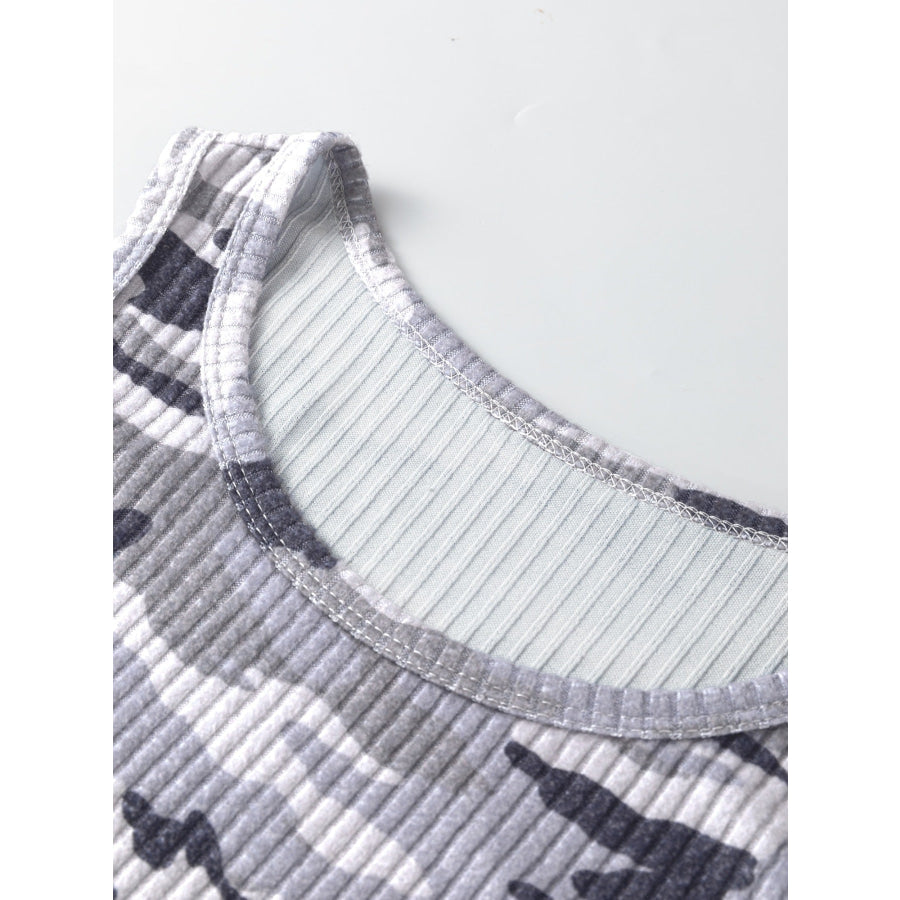 Camouflage Print Ribbed Knit Round Neck Tank Top Apparel and Accessories
