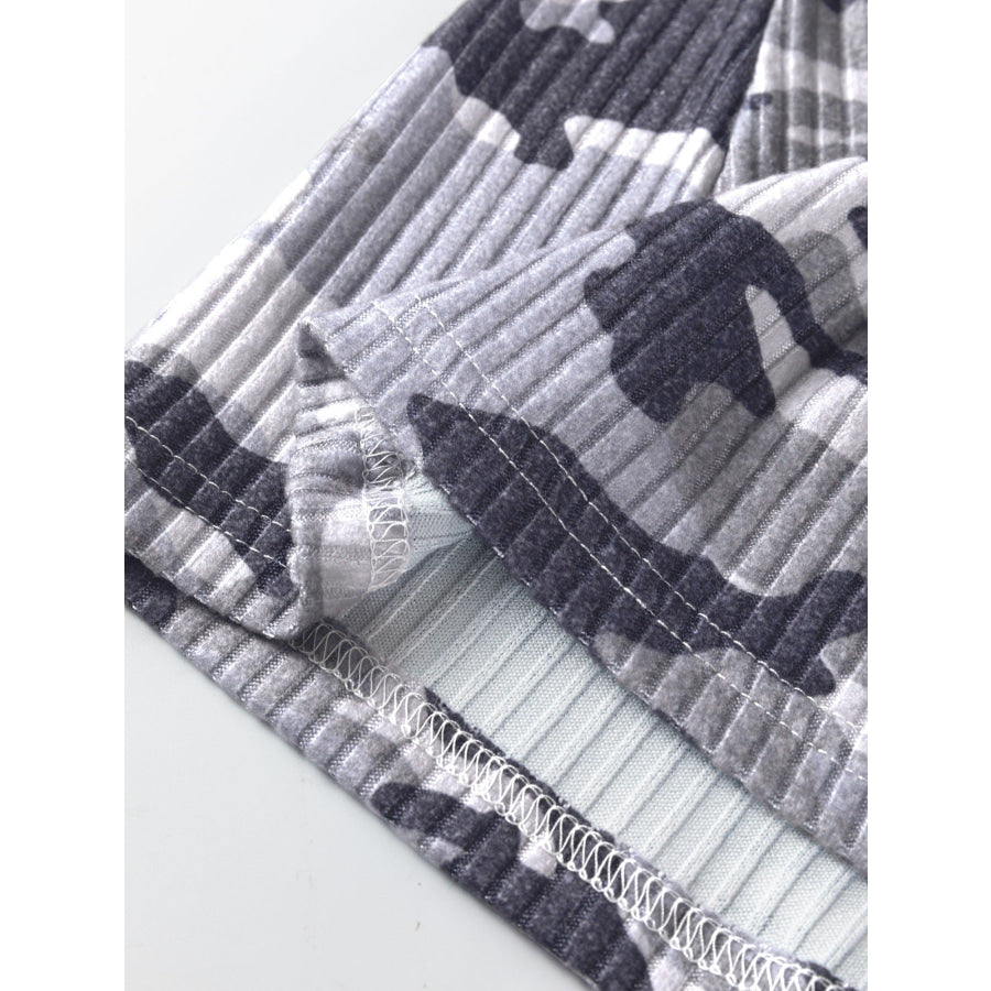 Camouflage Print Ribbed Knit Round Neck Tank Top Apparel and Accessories