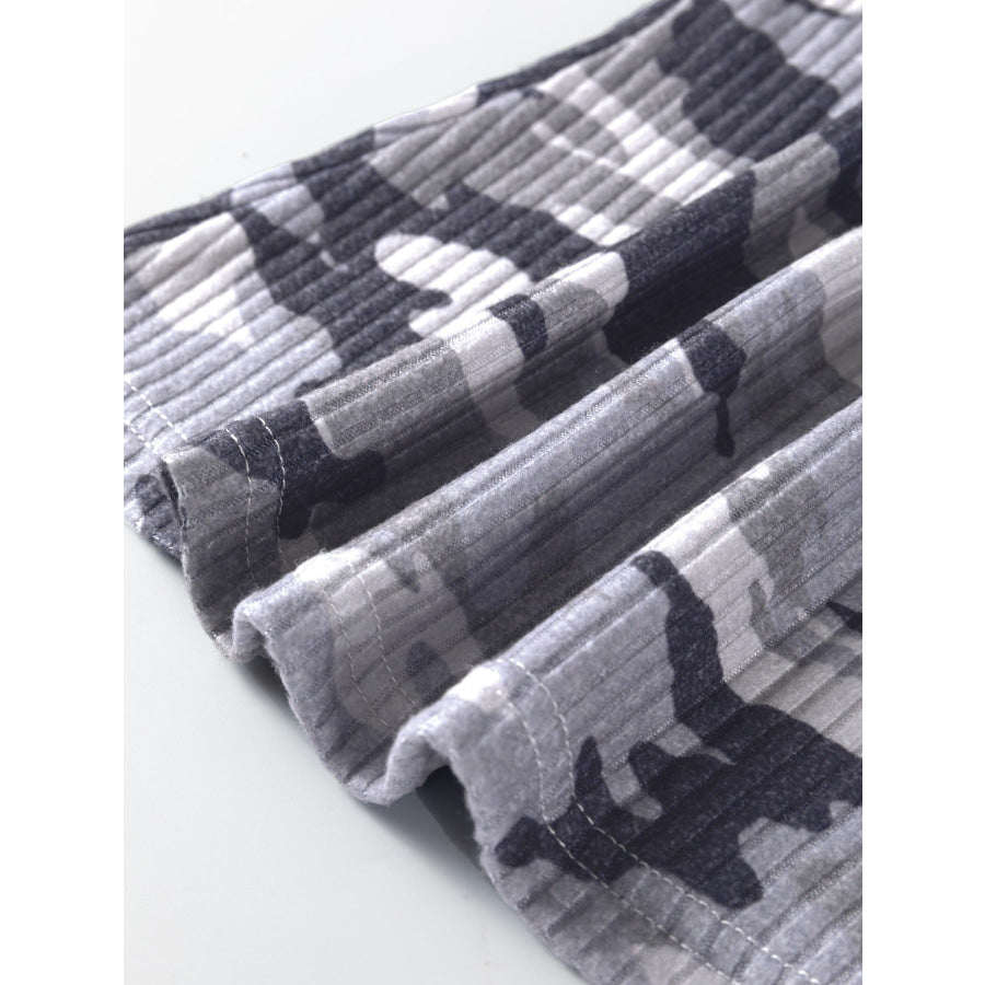 Camouflage Print Ribbed Knit Round Neck Tank Top Apparel and Accessories