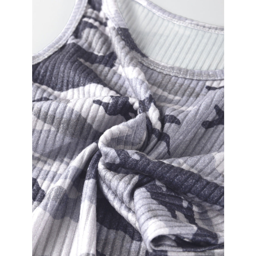 Camouflage Print Ribbed Knit Round Neck Tank Top Apparel and Accessories