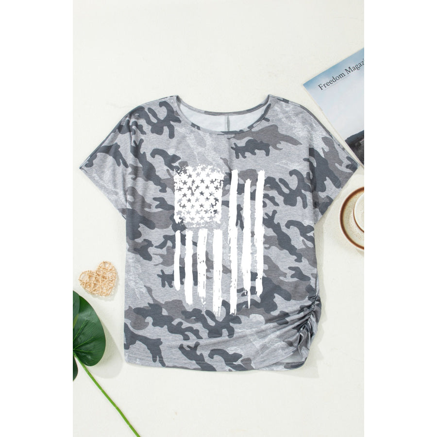 Camouflage Retro American Flag Printed Tee Apparel and Accessories