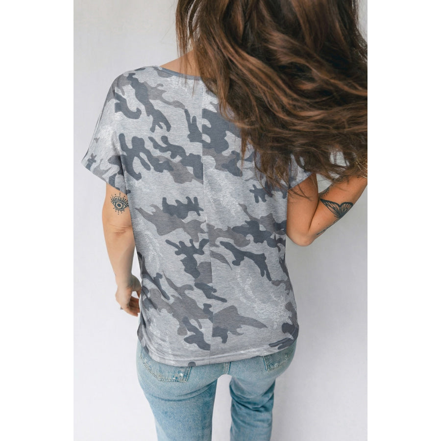 Camouflage Retro American Flag Printed Tee Apparel and Accessories