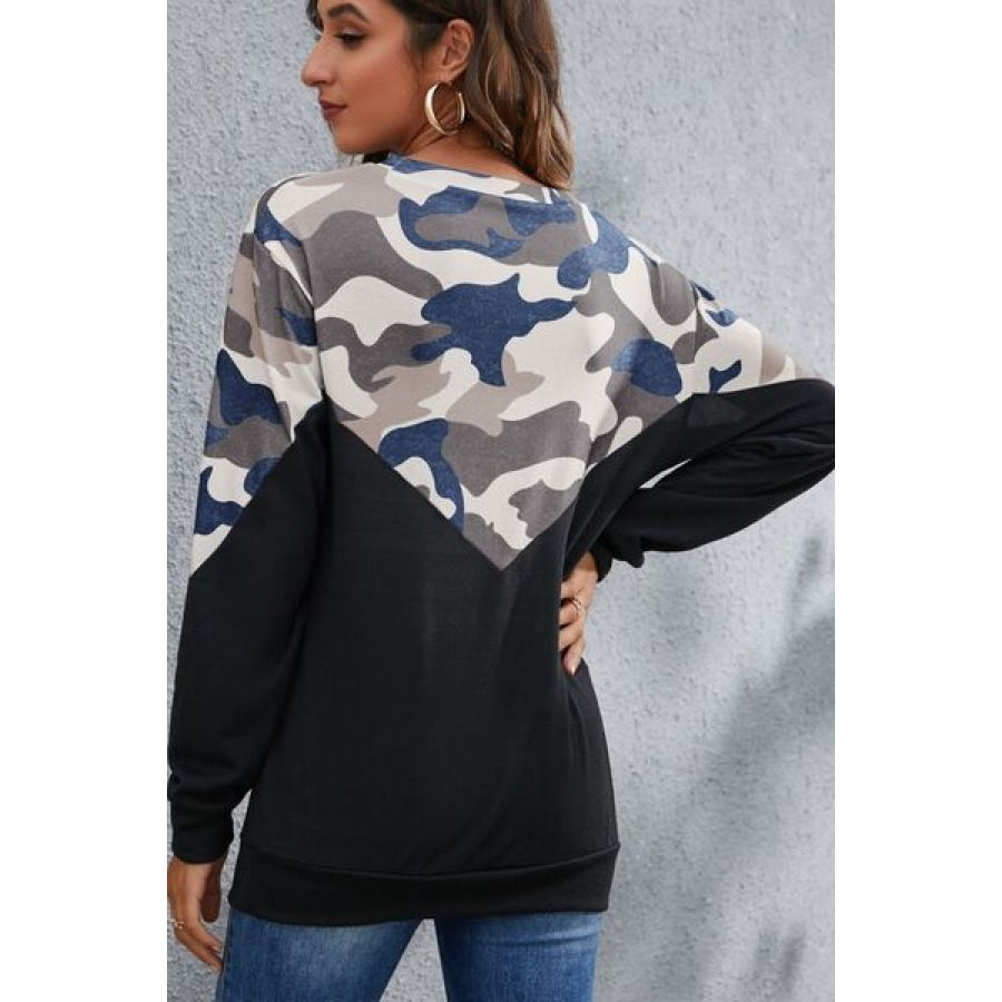 Camouflage Round Neck Long Sleeve Sweatshirt Clothing