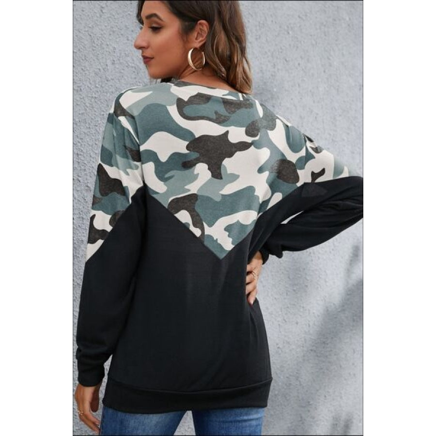 Camouflage Round Neck Long Sleeve Sweatshirt Clothing