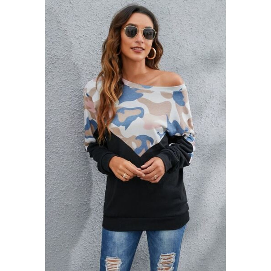 Camouflage Round Neck Long Sleeve Sweatshirt Clothing