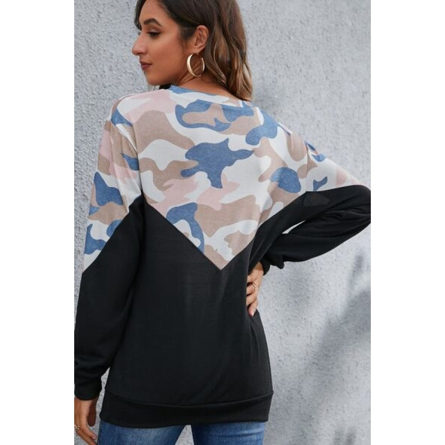 Camouflage Round Neck Long Sleeve Sweatshirt Clothing