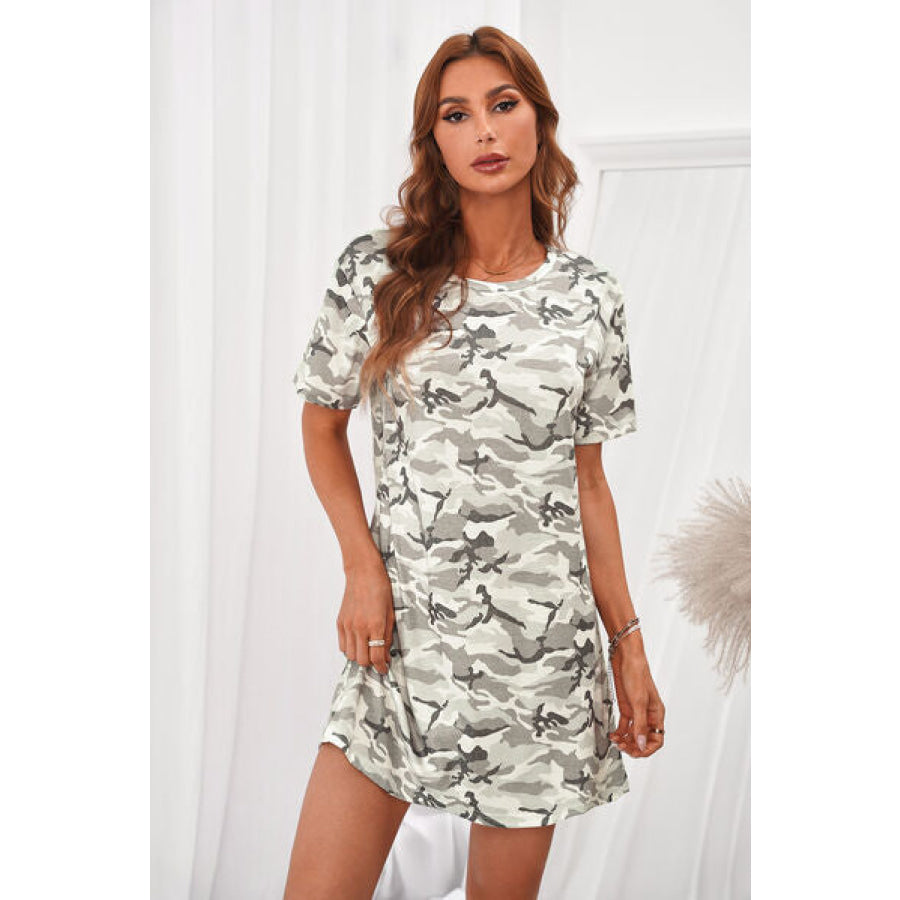 Camouflage Round Neck Short Sleeve Dress Apparel and Accessories