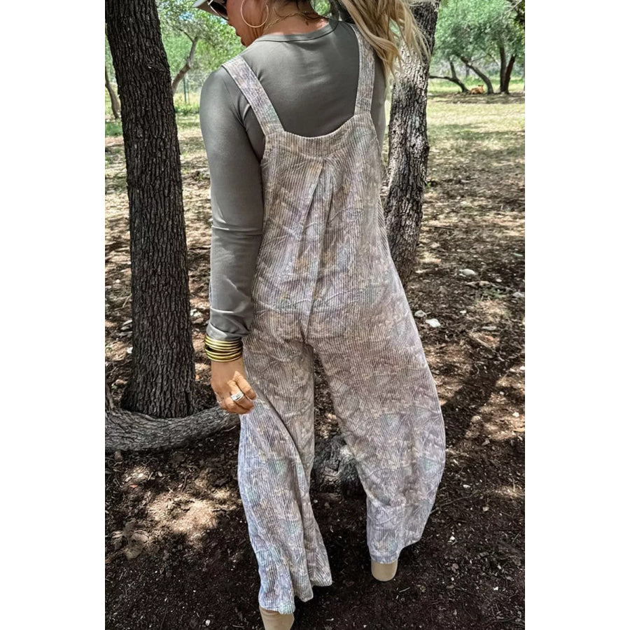 Camouflage Twist Ribbed Sleeveless Full-Length Casual Jumpsuit Apparel and Accessories