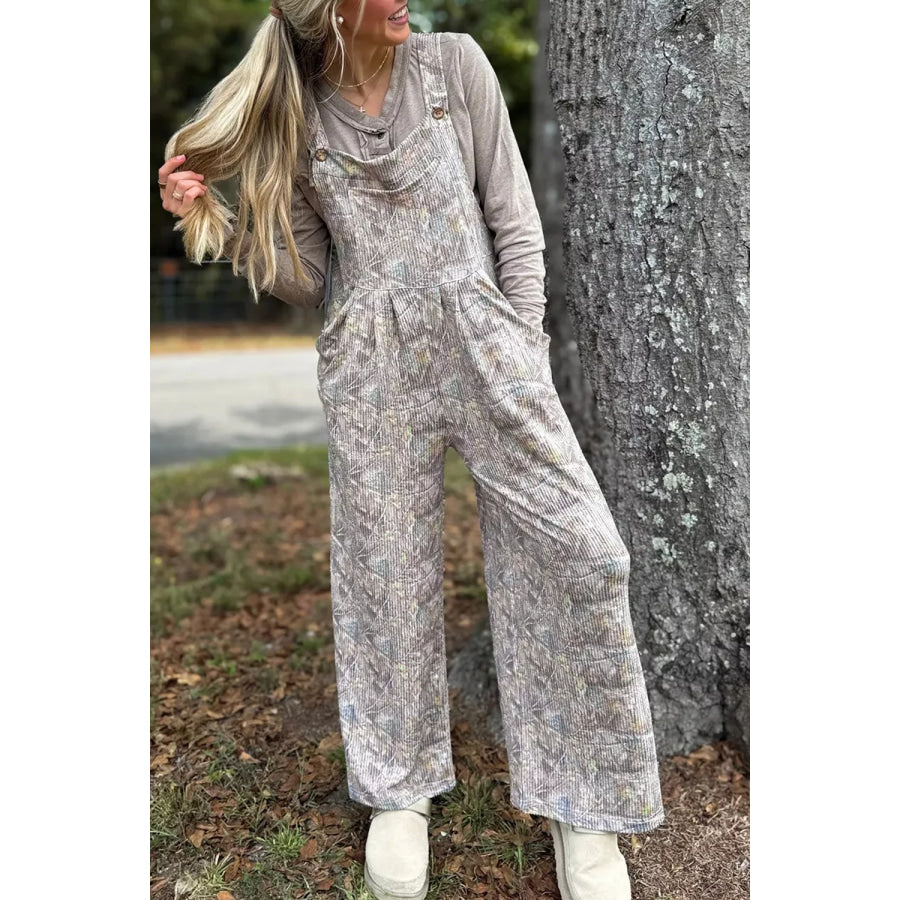 Camouflage Twist Ribbed Sleeveless Full-Length Casual Jumpsuit Apparel and Accessories