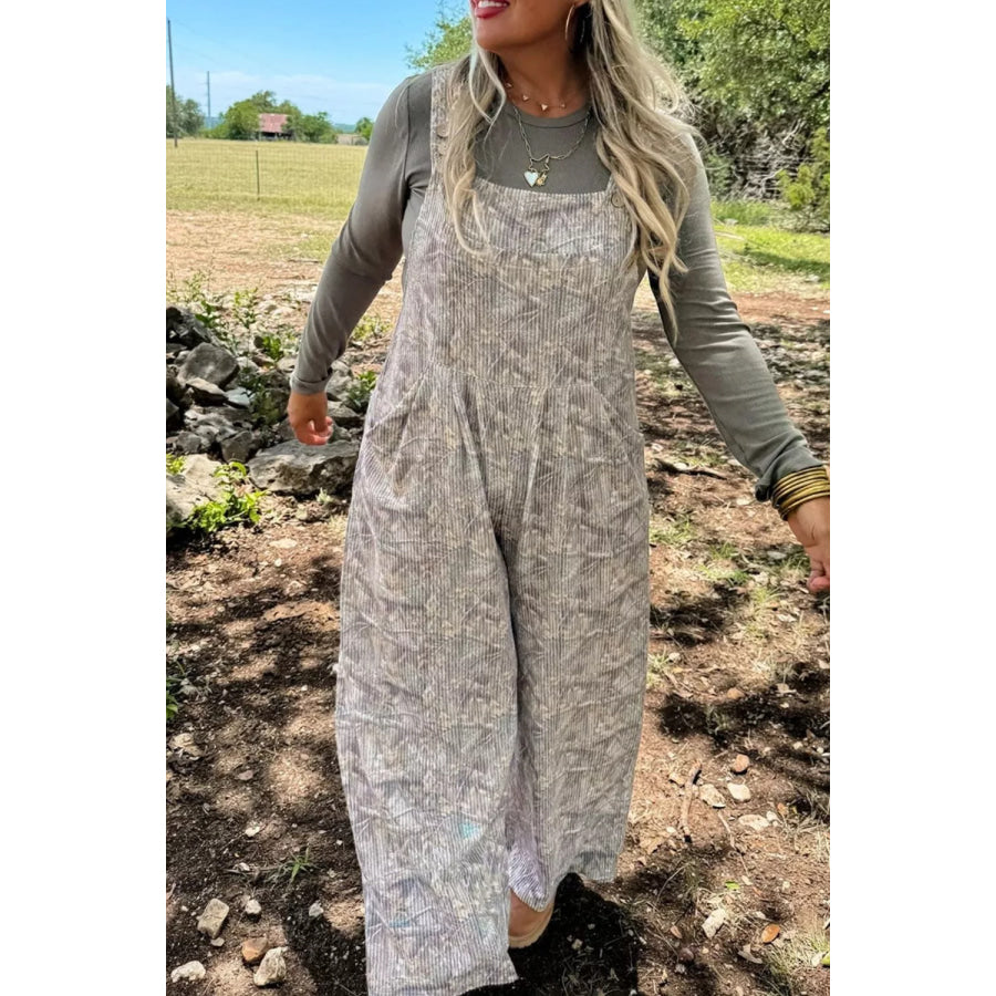 Camouflage Twist Ribbed Sleeveless Full-Length Casual Jumpsuit Apparel and Accessories