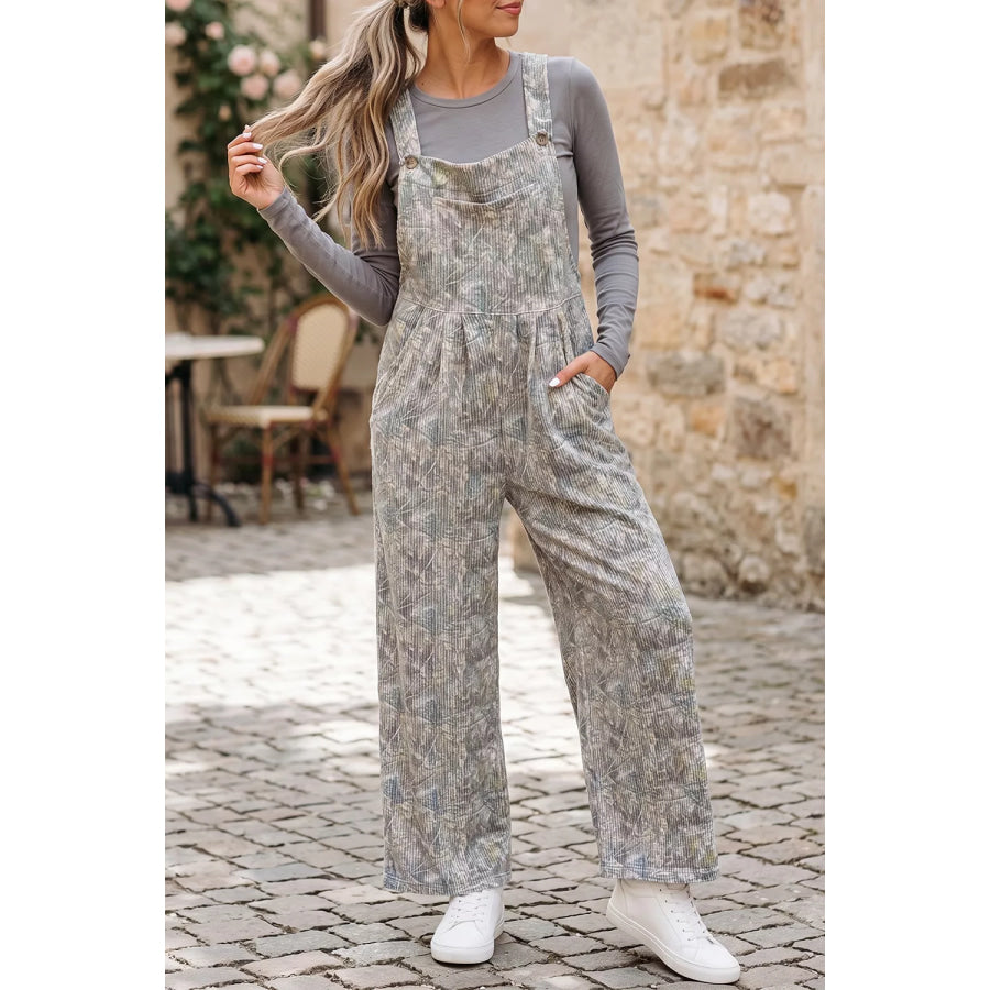 Camouflage Twist Ribbed Sleeveless Full-Length Casual Jumpsuit Gray / S Apparel and Accessories
