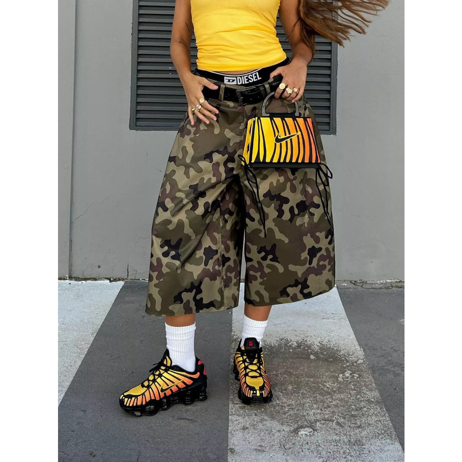 Camouflage Wide-Leg Capris Apparel and Accessories