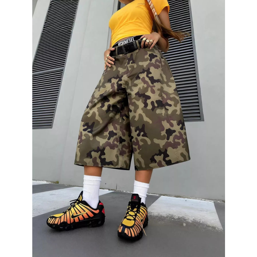 Camouflage Wide-Leg Capris Apparel and Accessories