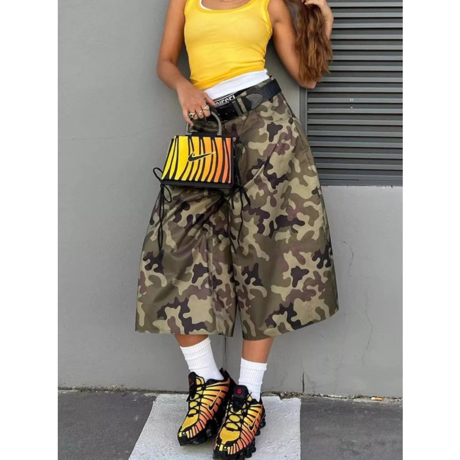 Camouflage Wide-Leg Capris Apparel and Accessories