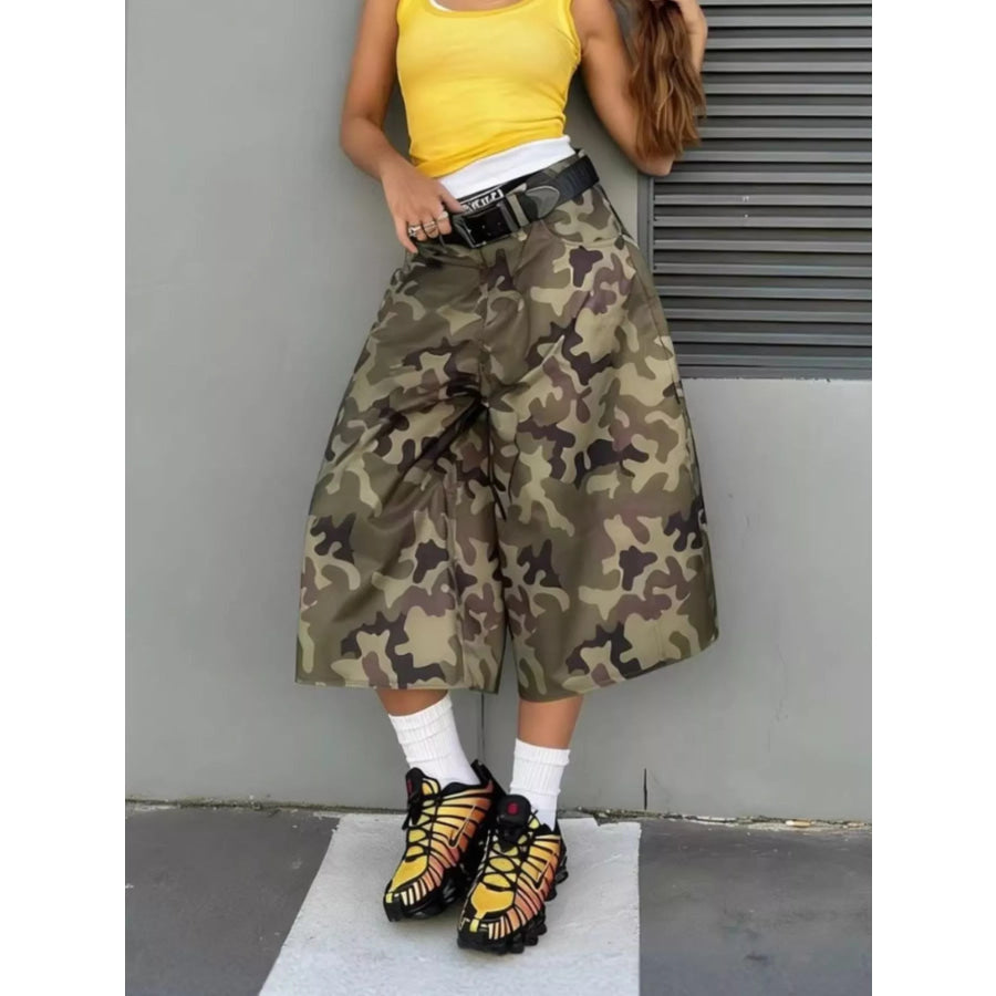 Camouflage Wide-Leg Capris Polish Camouflage / S Apparel and Accessories