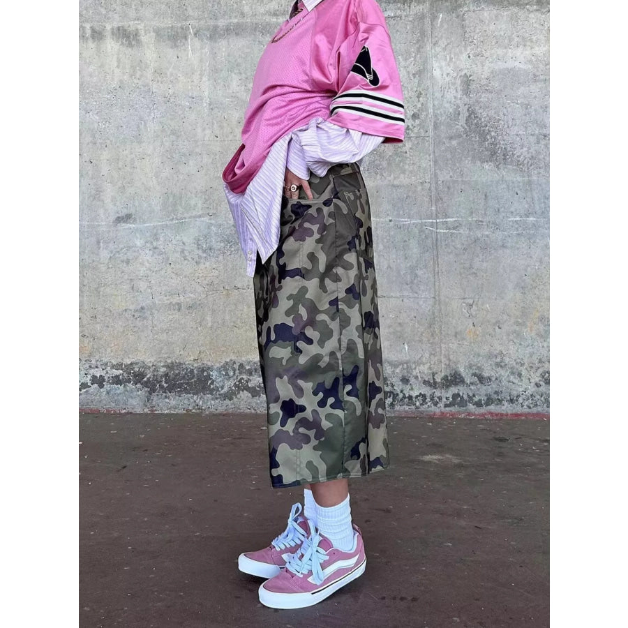 Camouflage Wide-Leg Cropped Pants Apparel and Accessories