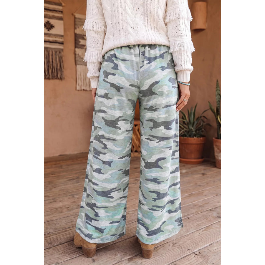 Camouflage Wide-Leg Drawstring Pants Apparel and Accessories