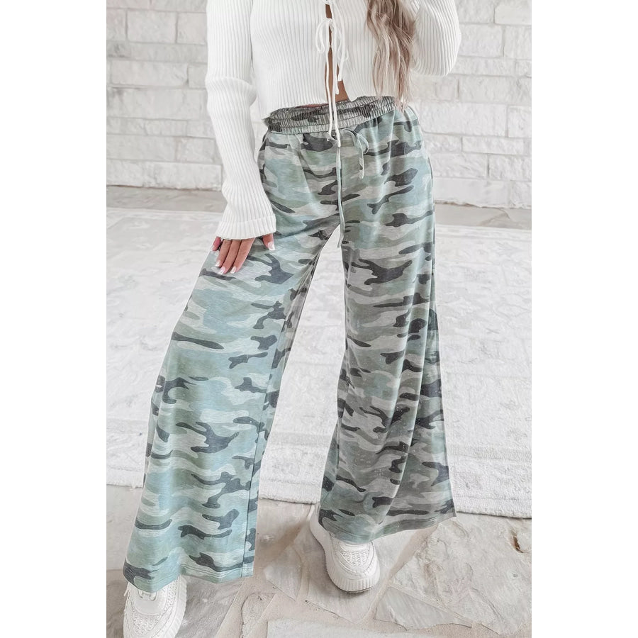 Camouflage Wide-Leg Drawstring Pants Apparel and Accessories