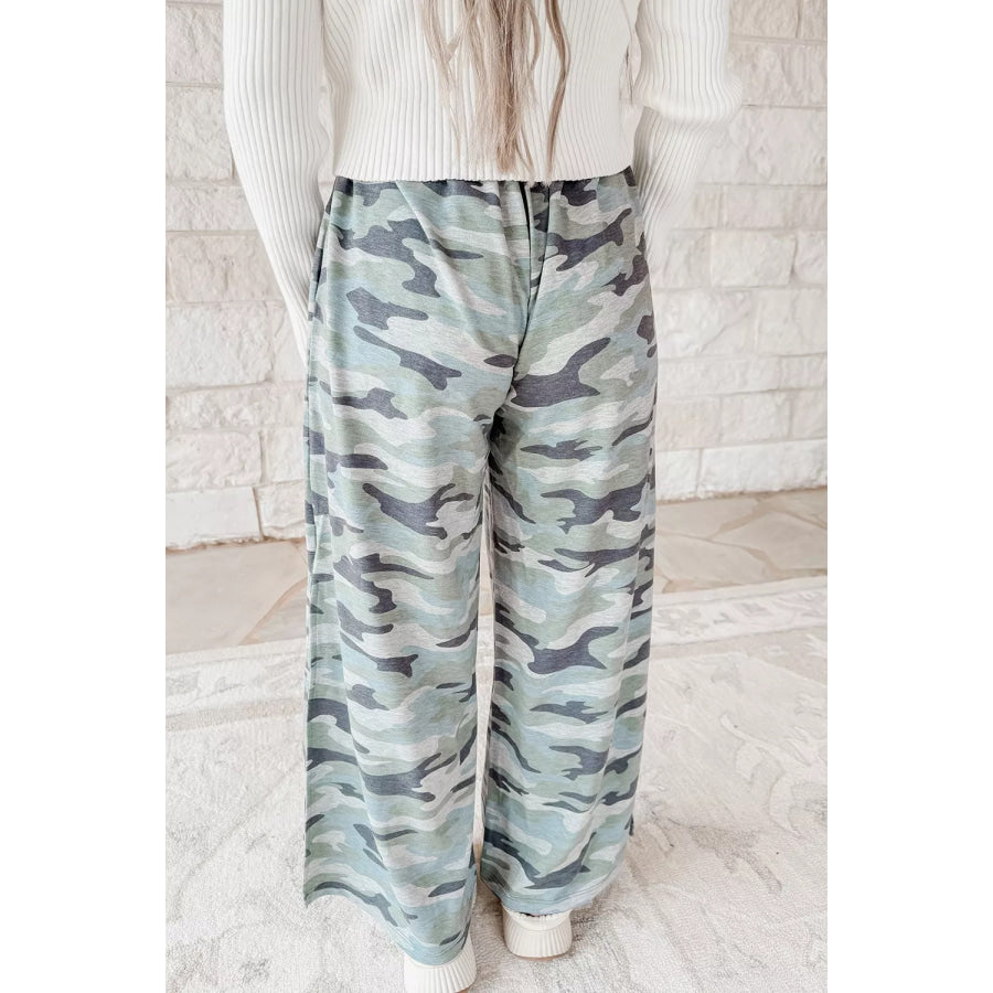 Camouflage Wide-Leg Drawstring Pants Apparel and Accessories