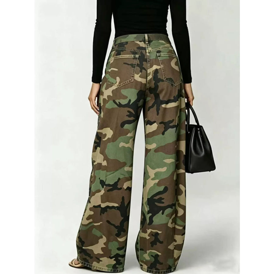 Camouflage Wide-Leg Jeans Apparel and Accessories