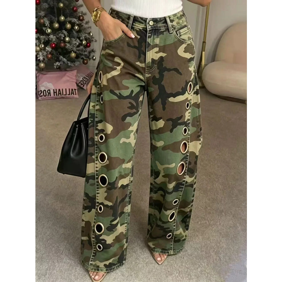 Camouflage Wide-Leg Jeans Apparel and Accessories