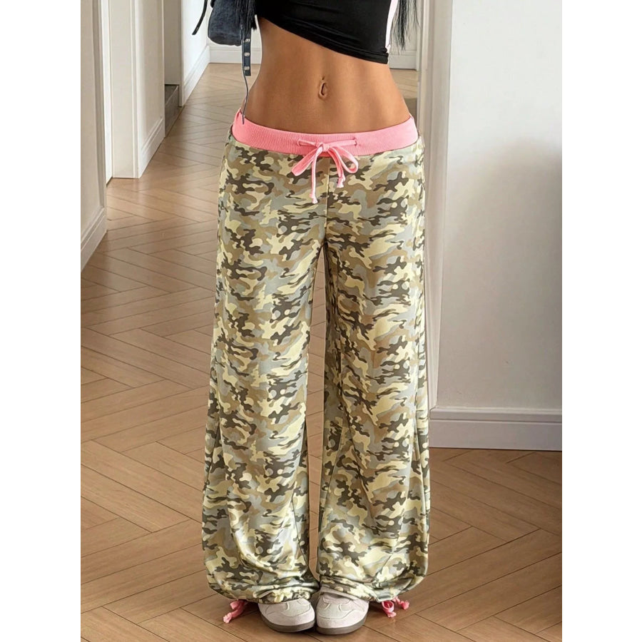 Camouflage Wide-Leg Sweatpants Army Green / S Apparel and Accessories